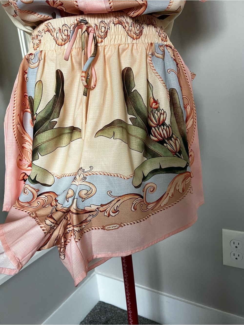 Faux FARM Rio Pink, Cream & Blue Printed Short Jumpsuit - Picture 4 of 9